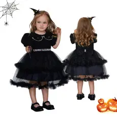 Children's Halloween Pumpkin Witch Dress White Cotton — feature 22