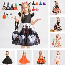 Children's Halloween Pumpkin Witch Dress White Cotton — feature 3