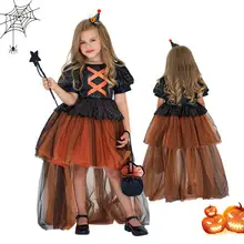 Children's Halloween Pumpkin Witch Dress White Cotton — feature 7