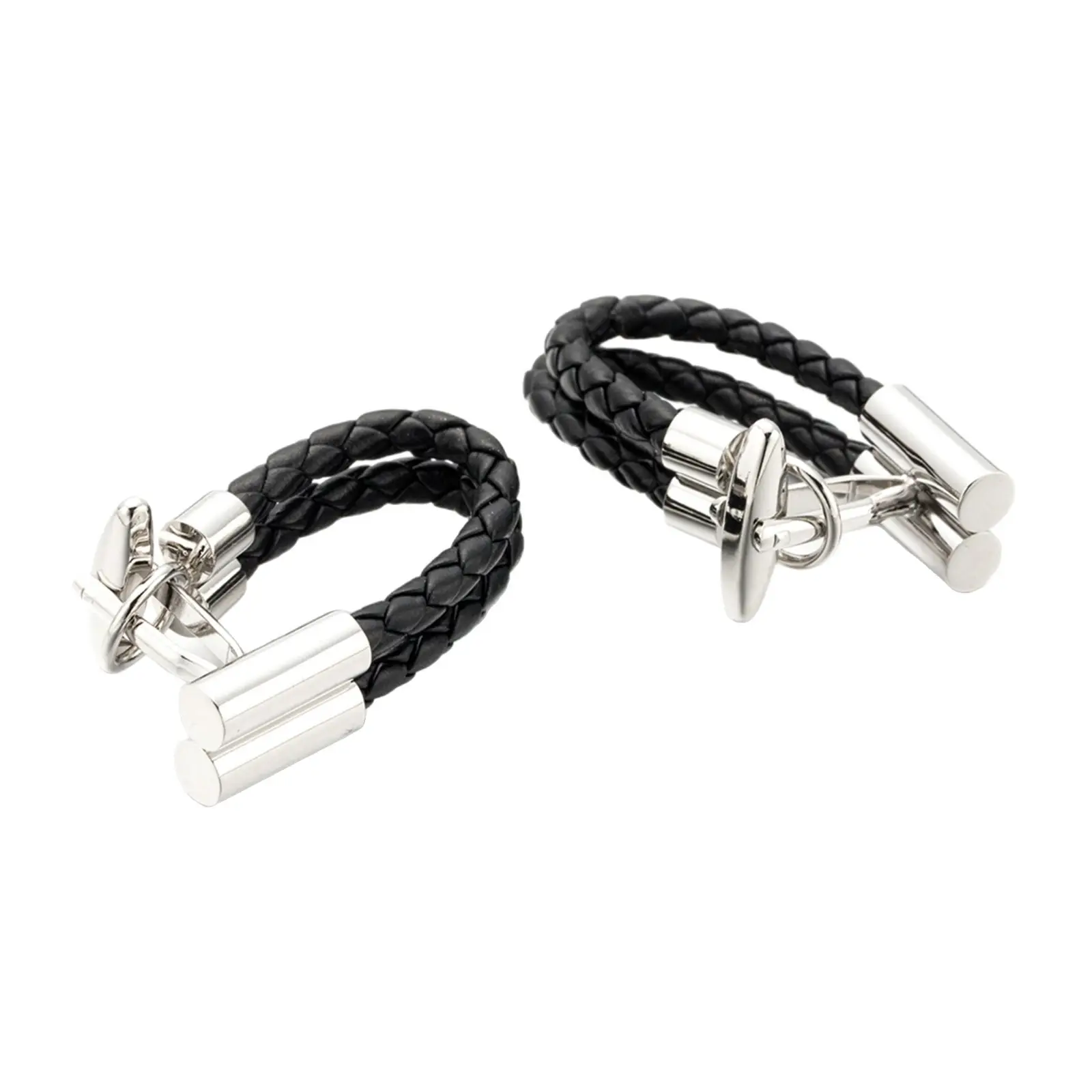 Men's Black Leather Braided Cufflinks Set 24g - Image 6
