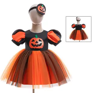 Pumpkin Witch Dress for Girls Halloween Cosplay Dress Orange Black — feature 2