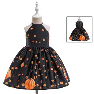 Pumpkin Witch Dress for Girls Halloween Cosplay Dress Orange Black — feature 3