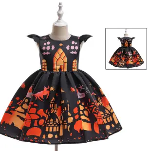 Pumpkin Witch Dress for Girls Halloween Cosplay Dress Orange Black — feature 7