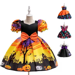 Pumpkin Witch Dress for Girls Halloween Cosplay Dress Orange Black — feature 8