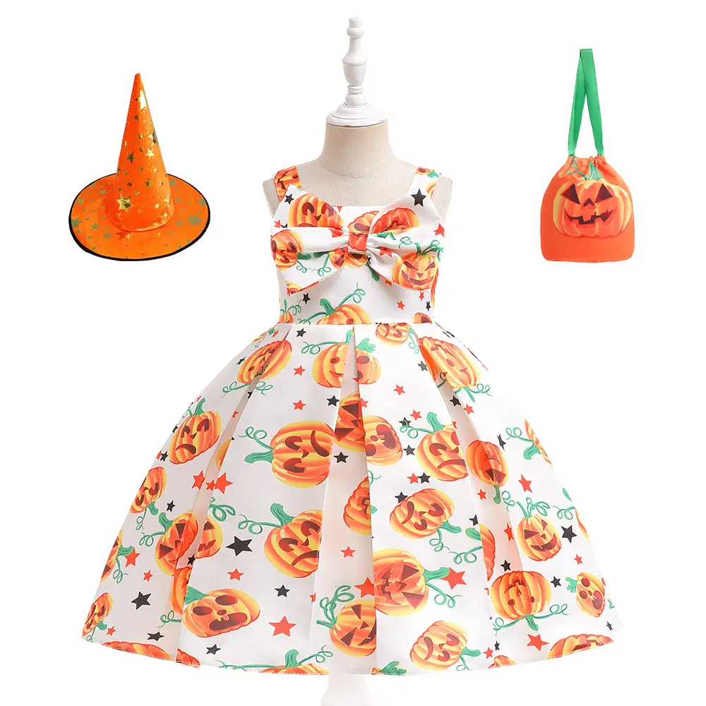 Pumpkin Witch Dress for Girls Halloween Cosplay Dress Orange Black