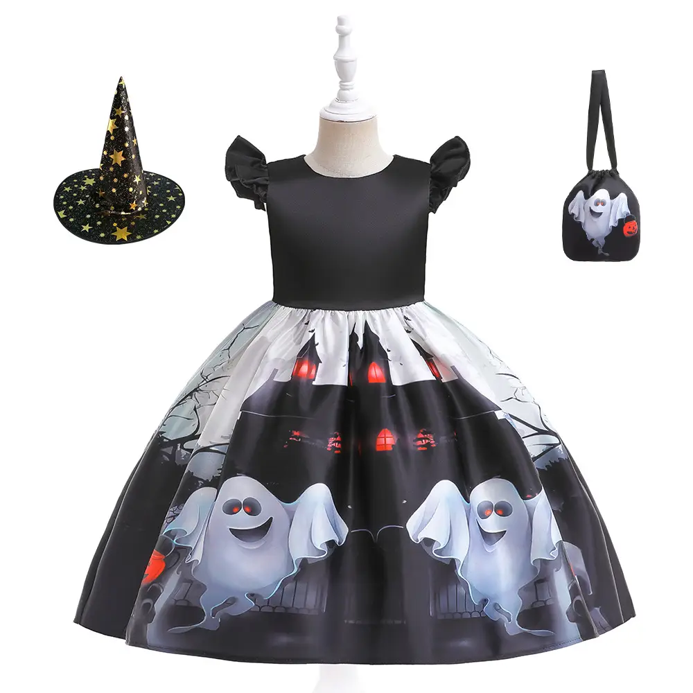 Pumpkin Witch Dress for Girls Halloween Cosplay Dress Orange Black