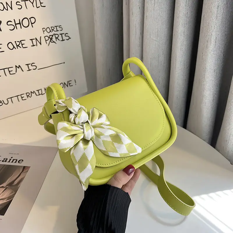Women's Green Silk Crossbody Bag with Bow