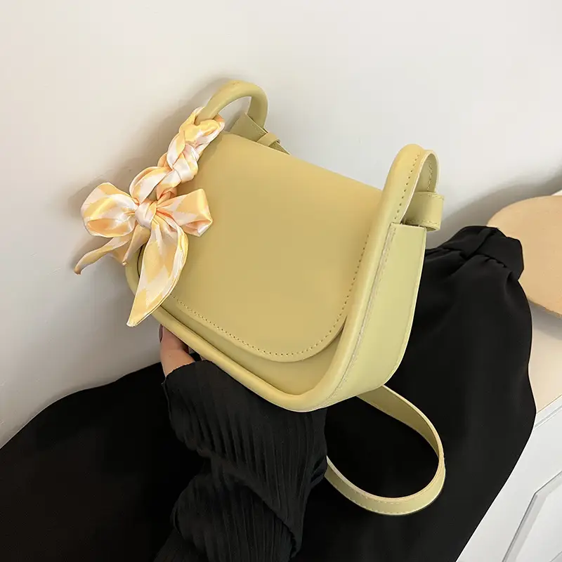 Women's Green Silk Crossbody Bag with Bow