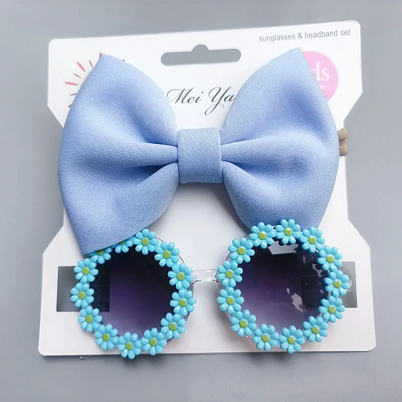 Blue Bow Sunglasses Headband Set for Girls - Image 6