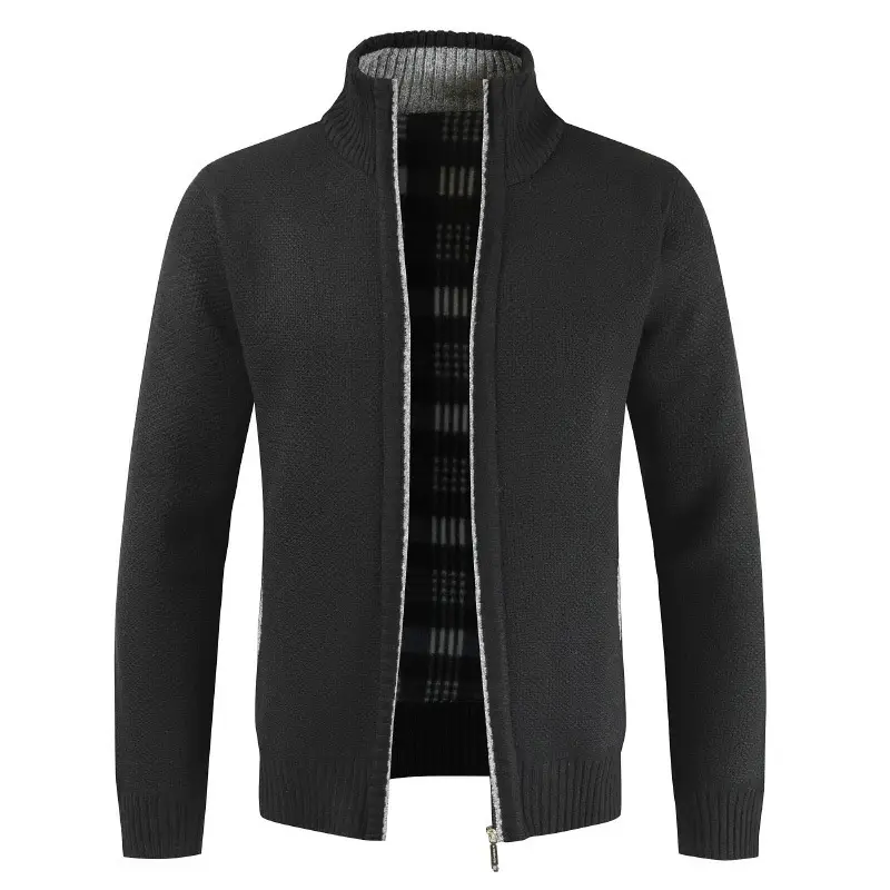 Men's Black Knitted Zipper Cardigan Coat - Image 9