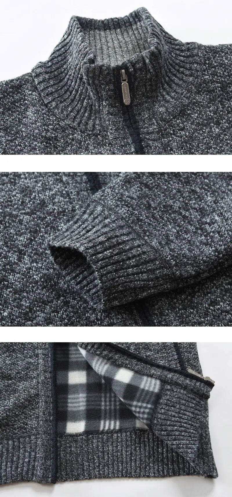 Men's Black Knitted Zipper Cardigan Coat — feature 11