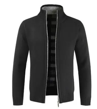 Men's Black Knitted Zipper Cardigan Coat - Image 2