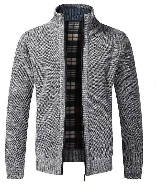 Men's Black Knitted Zipper Cardigan Coat - Image 3