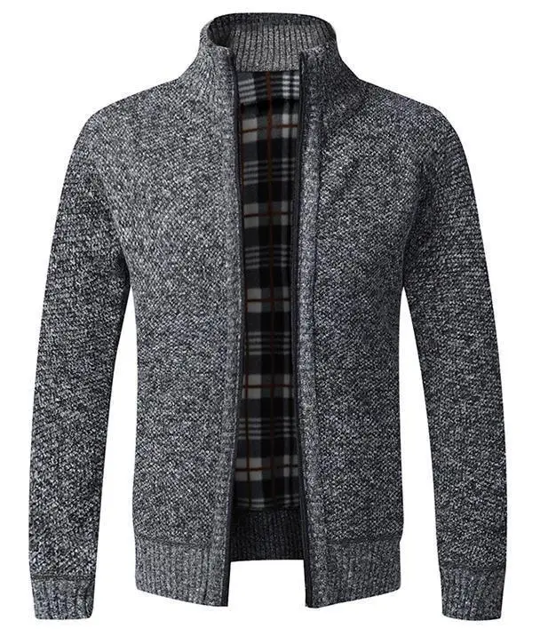 Men's Black Knitted Zipper Cardigan Coat - Image 4