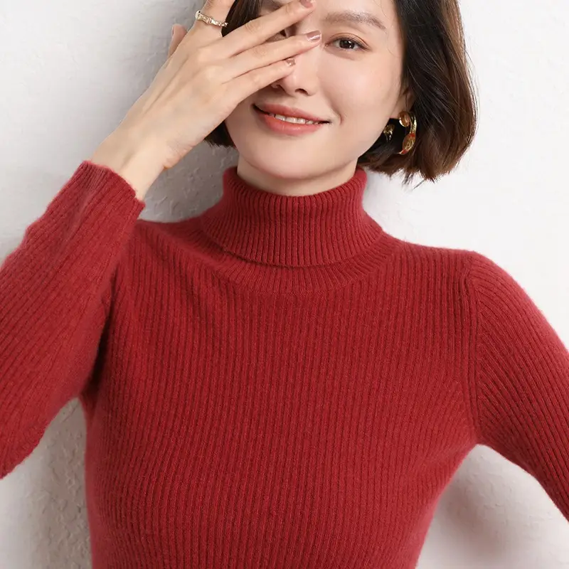 Women's 2025 Winter Knitted Turtleneck Sweater Blue - Image 19