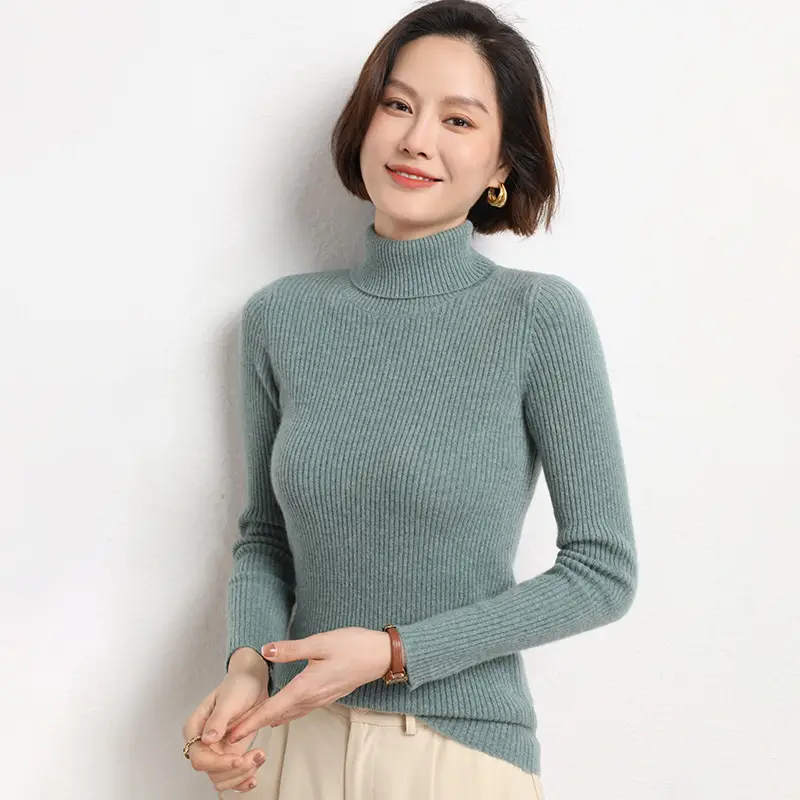 Women's 2025 Winter Knitted Turtleneck Sweater Blue - Image 14