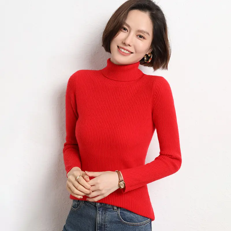 Women's 2025 Winter Knitted Turtleneck Sweater Blue - Image 17