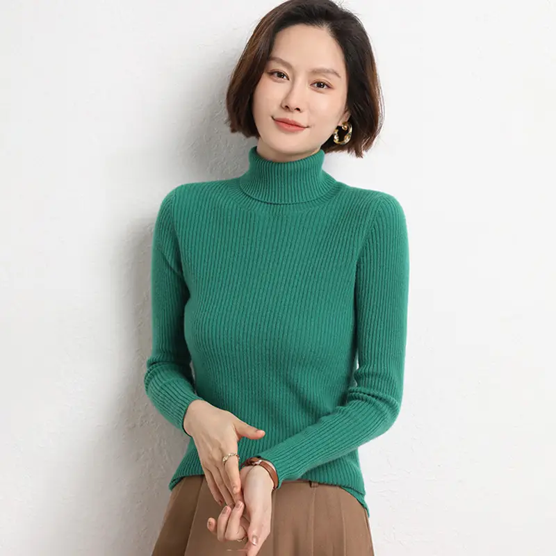 Women's 2025 Winter Knitted Turtleneck Sweater Blue - Image 3