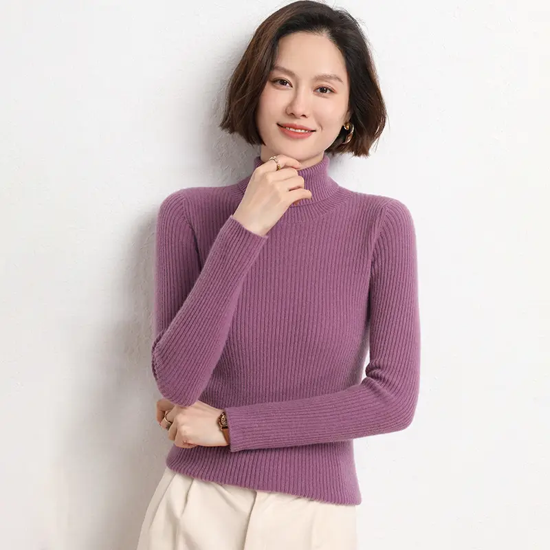 Women's 2025 Winter Knitted Turtleneck Sweater Blue - Image 7