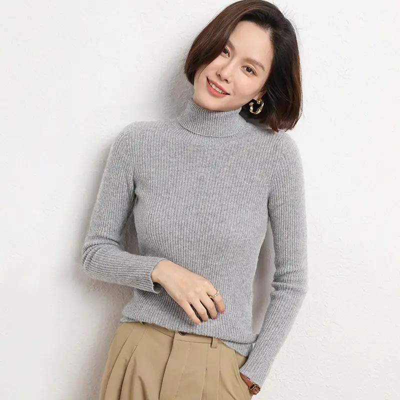 Women's 2025 Winter Knitted Turtleneck Sweater Blue - Image 8