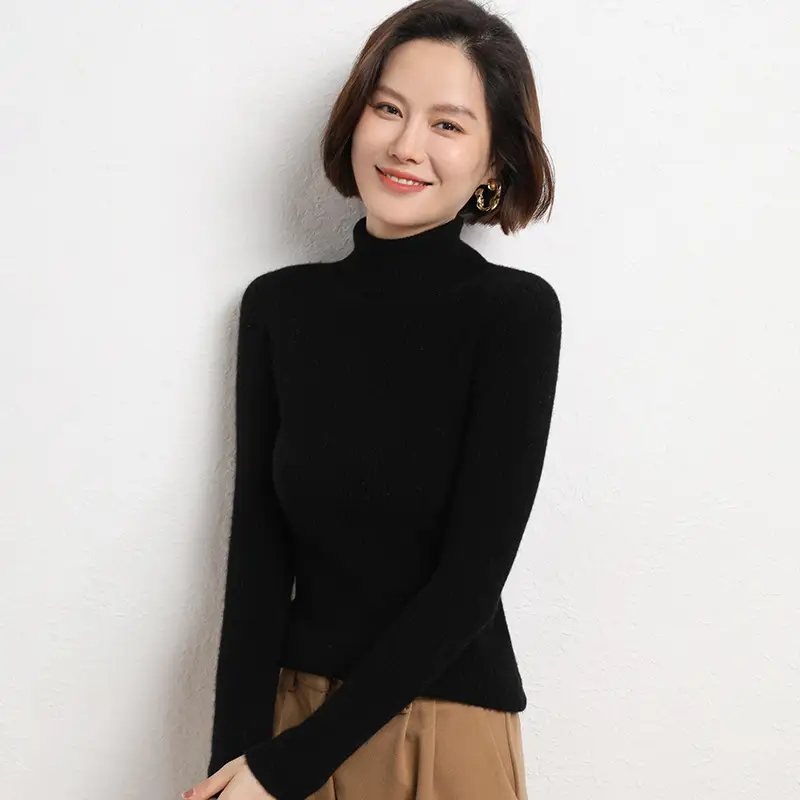 Women's 2025 Winter Knitted Turtleneck Sweater Blue - Image 9