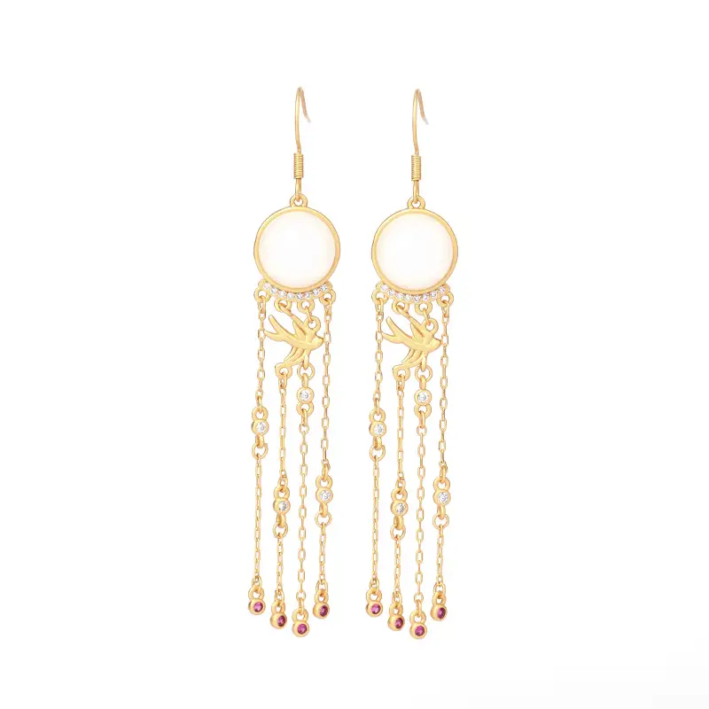 Gold Imitation Jade Tassel Earrings for Women - Image 6