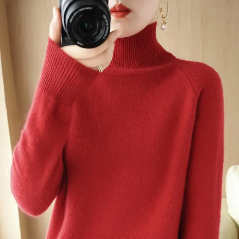 2022 Blue High-Neck Long Sleeve Pullover Knitwear - Image 15