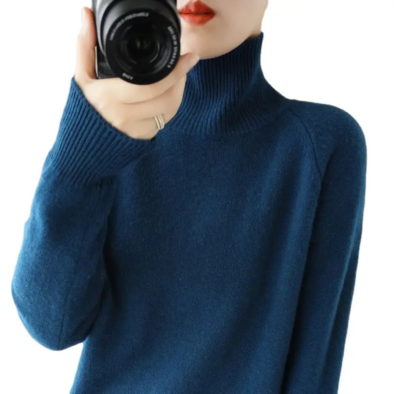 2022 Blue High-Neck Long Sleeve Pullover Knitwear - Image 16
