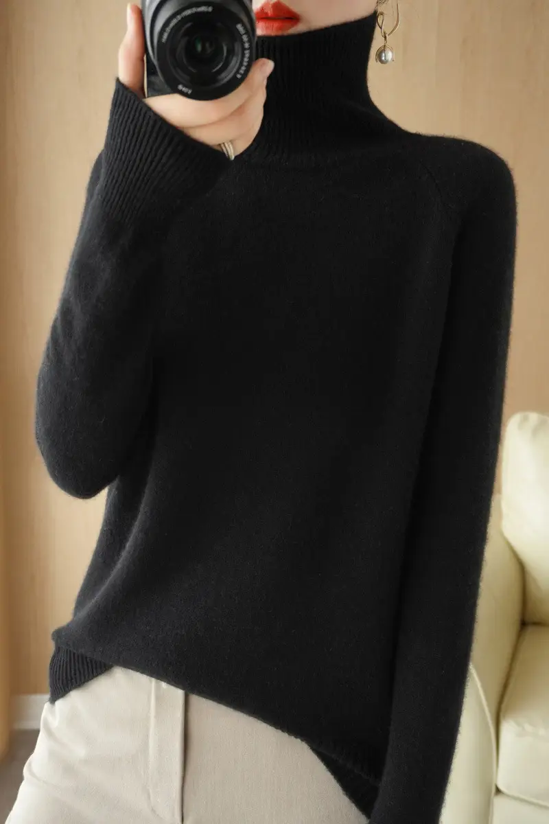 2022 Blue High-Neck Long Sleeve Pullover Knitwear - Image 11