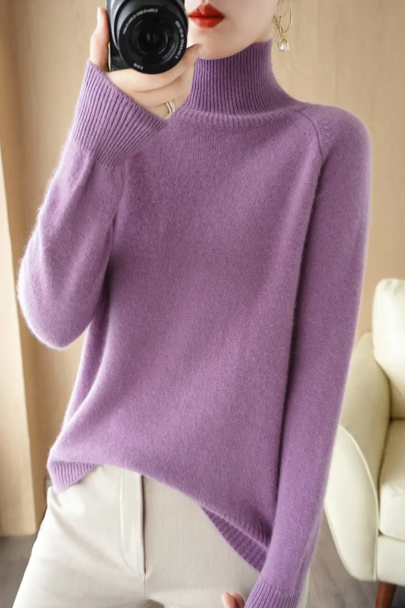 2022 Blue High-Neck Long Sleeve Pullover Knitwear - Image 4
