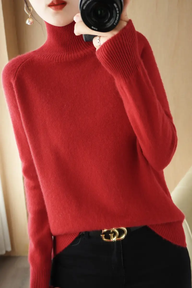 2022 Blue High-Neck Long Sleeve Pullover Knitwear - Image 6