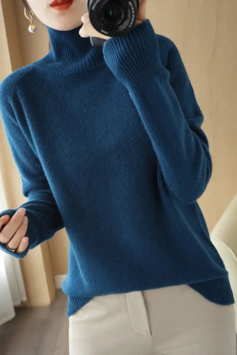 2022 Blue High-Neck Long Sleeve Pullover Knitwear - Image 8