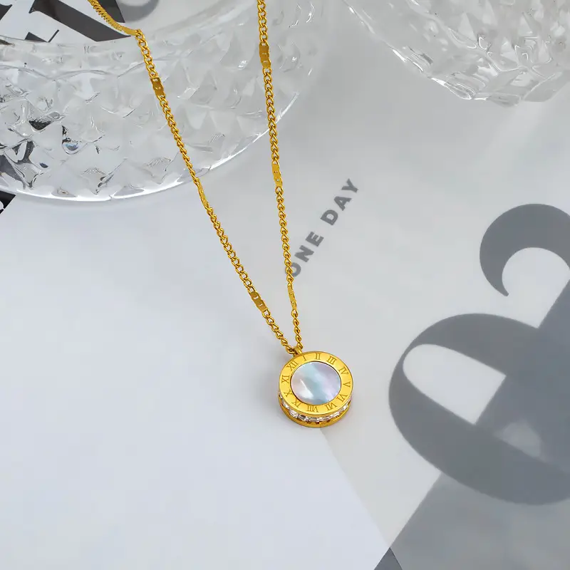 Titanium Steel Black White Double Diamond Necklace - Image 3