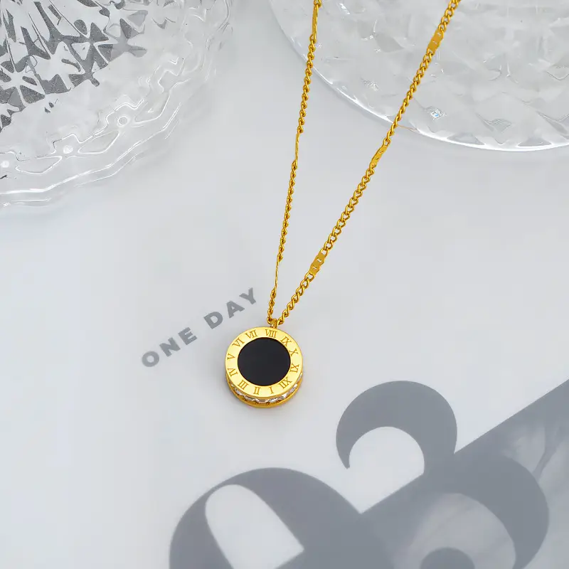 Titanium Steel Black White Double Diamond Necklace - Image 4