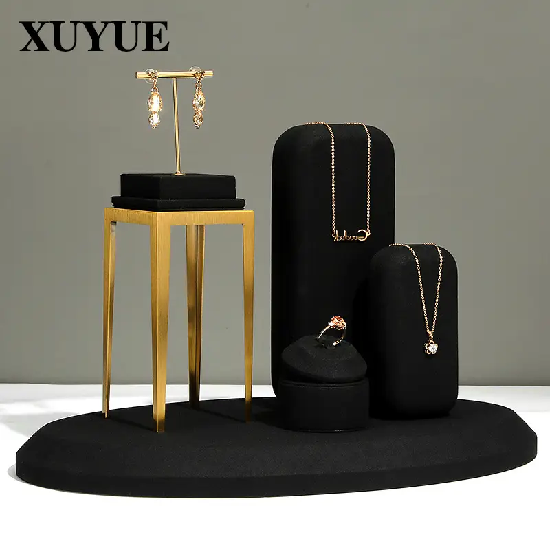 Black Microfiber Jewelry Display Stand with Neckpiece & Earrings - Image 10