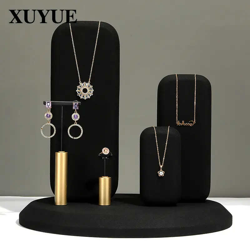 Black Microfiber Jewelry Display Stand with Neckpiece & Earrings - Image 11