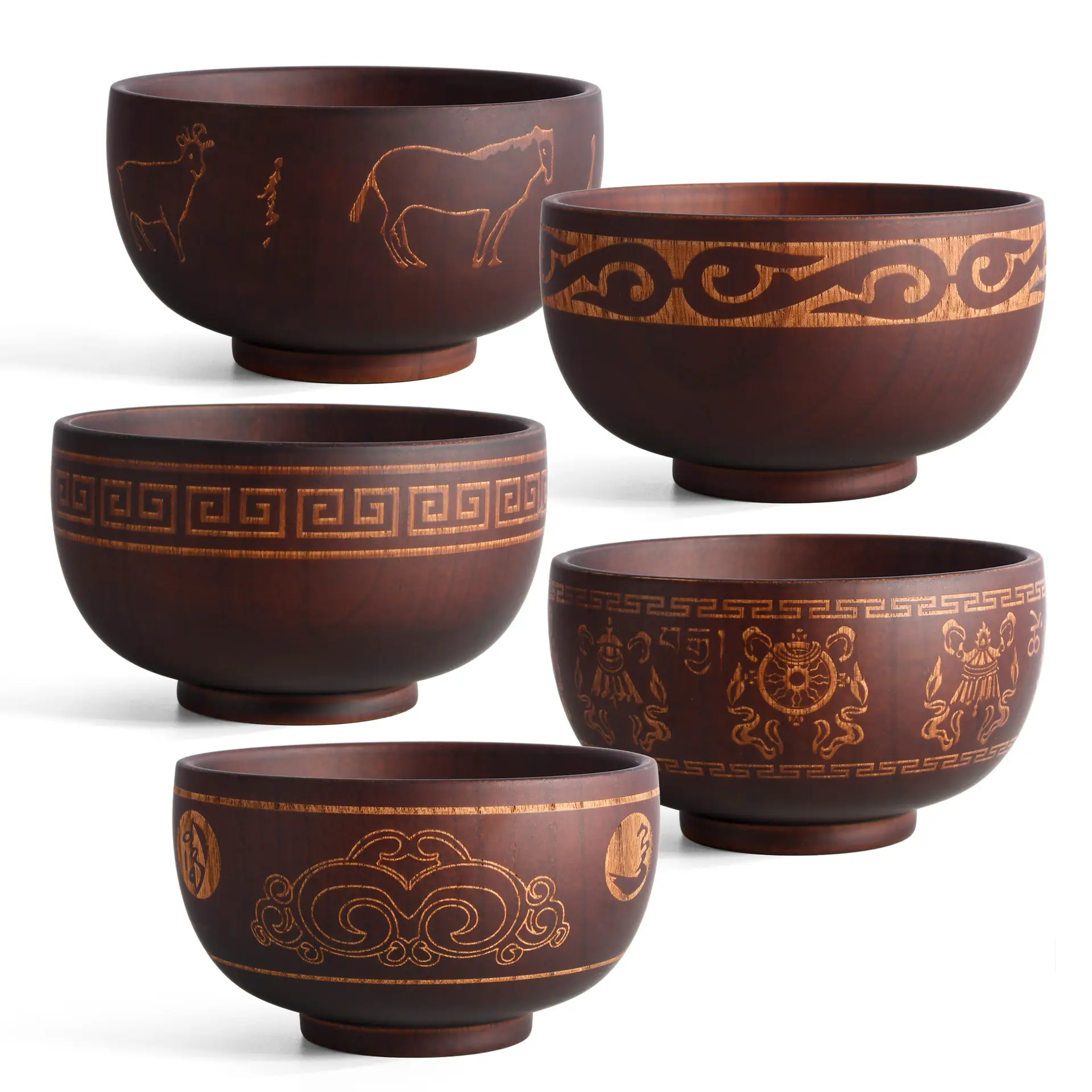 Ethnic Carved Wooden Bowl Set for Tableware - Image 10