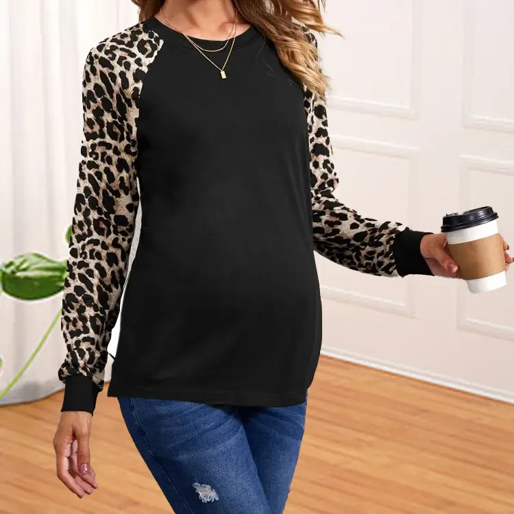 Maternity Leopard Print Long Sleeve Top Black - Image 3