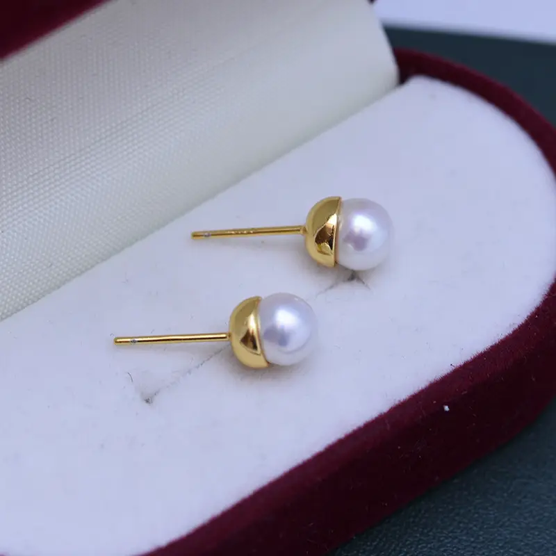 Freshwater Pearl Earrings 6-7mm Gold Plated - Image 5