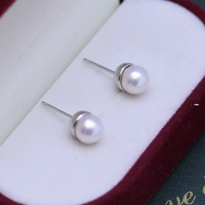 Freshwater Pearl Earrings 6-7mm Gold Plated - Image 6