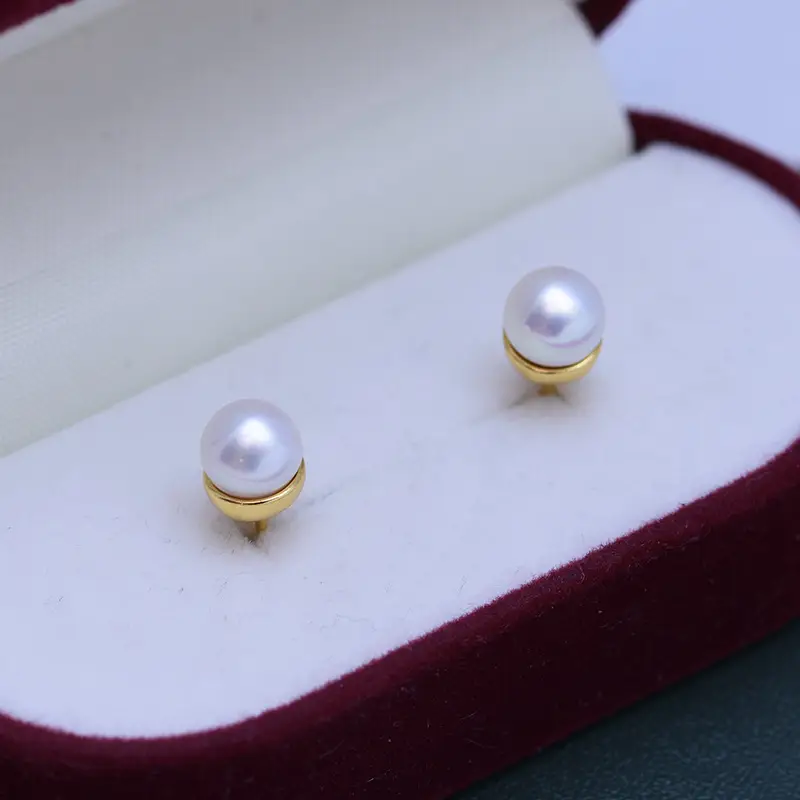 Freshwater Pearl Earrings 6-7mm Gold Plated - Image 2
