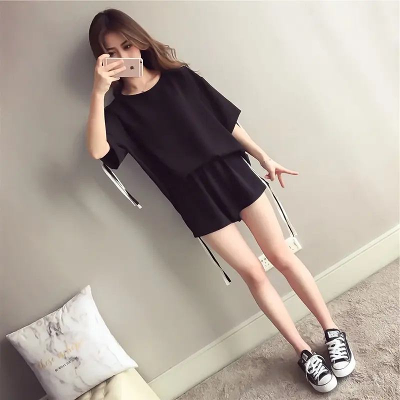 Black Loose Fit Two-Piece Summer Suit for Women