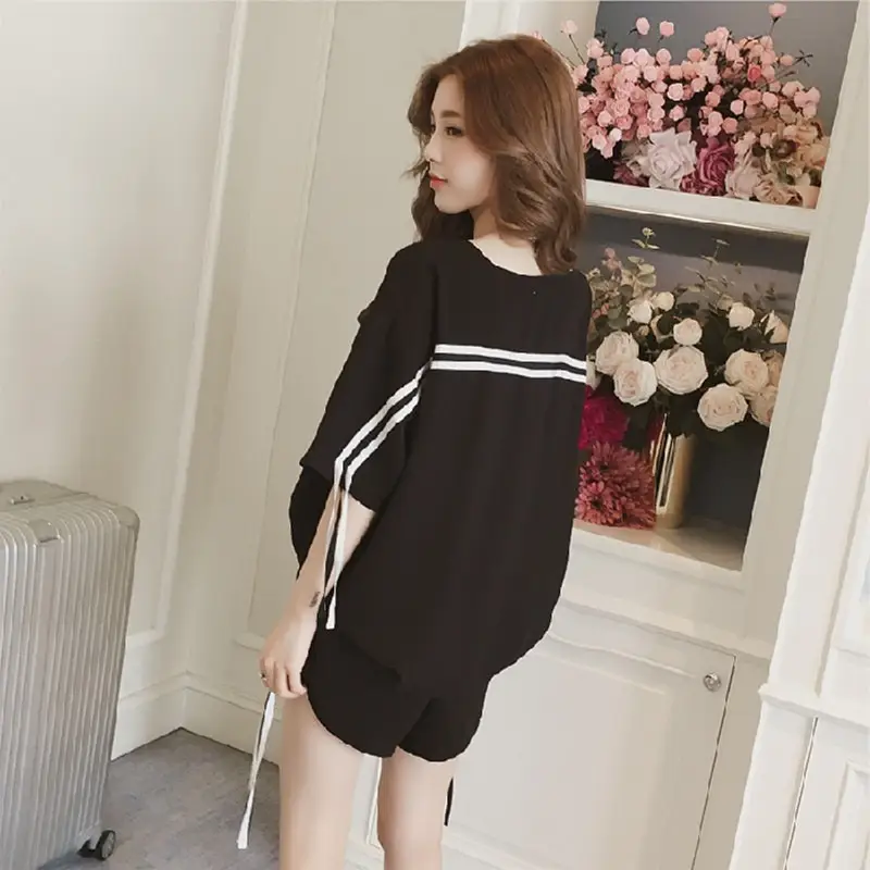 Black Loose Fit Two-Piece Summer Suit for Women