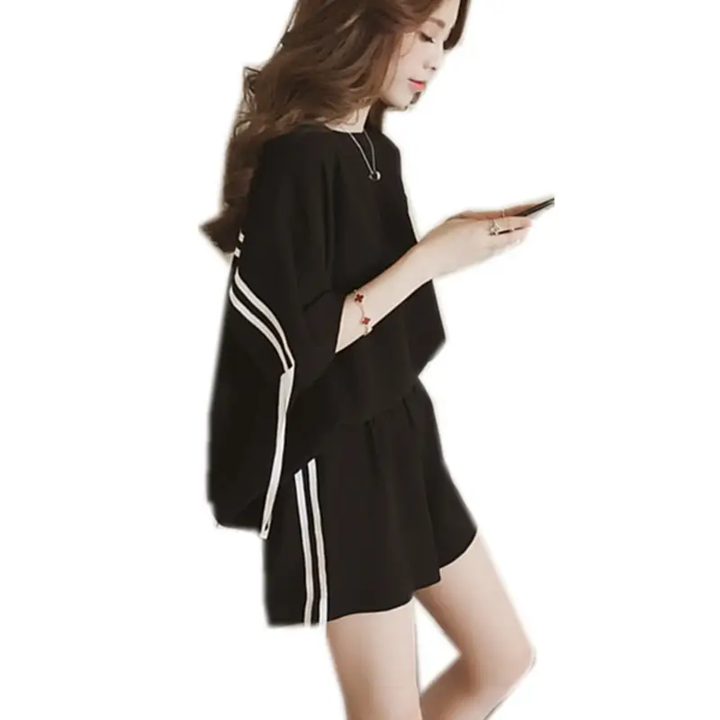 Black Loose Fit Two-Piece Summer Suit for Women