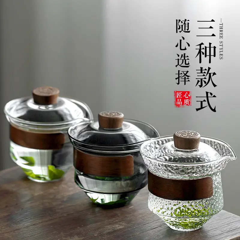 Glass Tea Bowl with Lid Anti-Scalding Three-Talent Set - Image 5