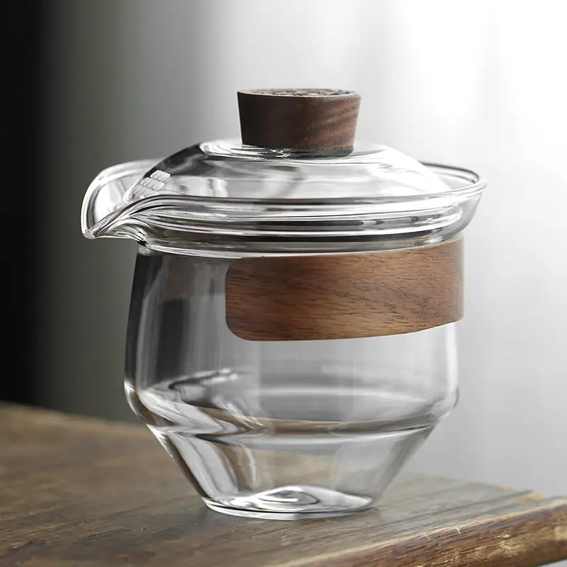 Glass Tea Bowl with Lid Anti-Scalding Three-Talent Set - Image 2