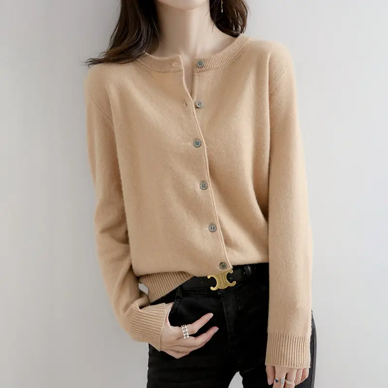 Women Knitted Cardigan Sweater White Large