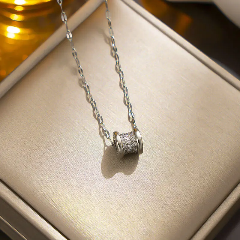 Full Diamond Small Waist Titanium Steel Necklace Women's Fashion - Image 2