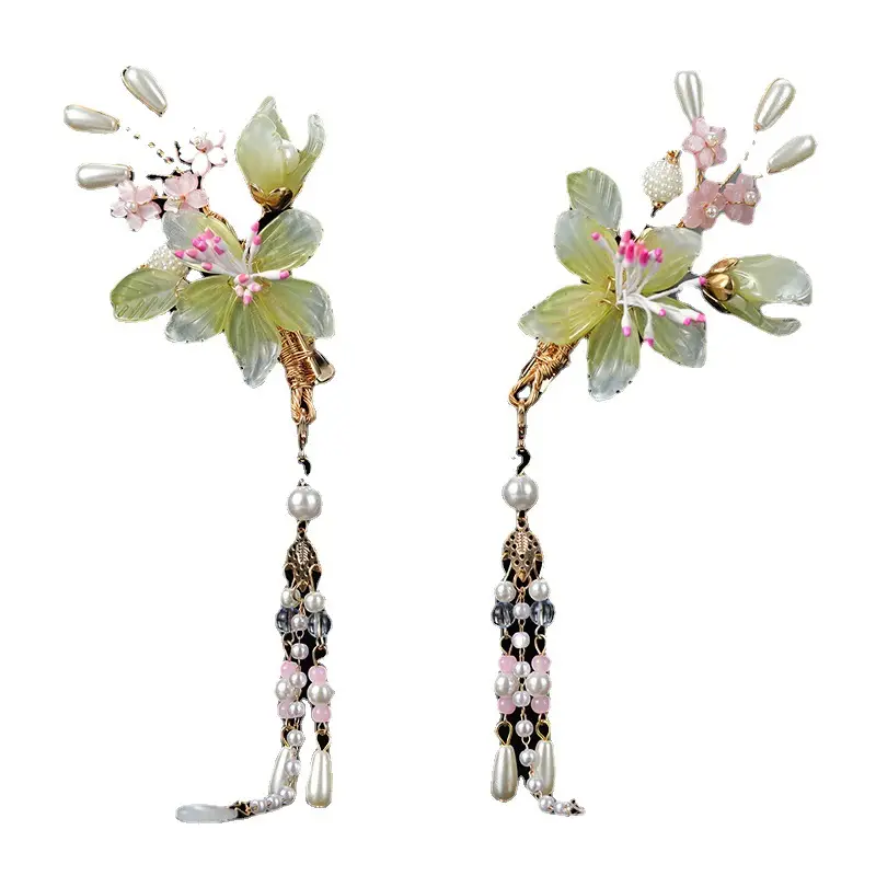 Antique Flower Pearl Hairpin for Girls Hanfu Costume
