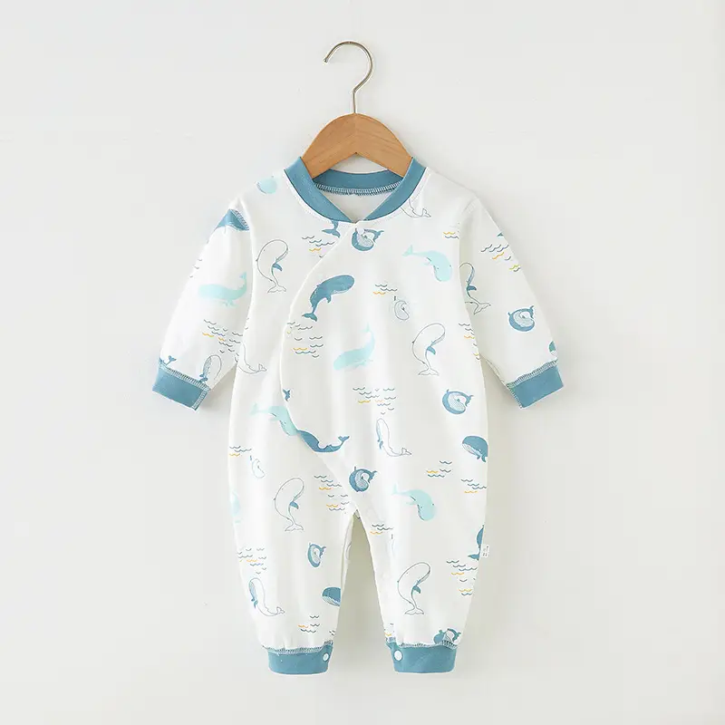 Newborn Pure Cotton Boneless Baby Jumpsuit White Blue 1971